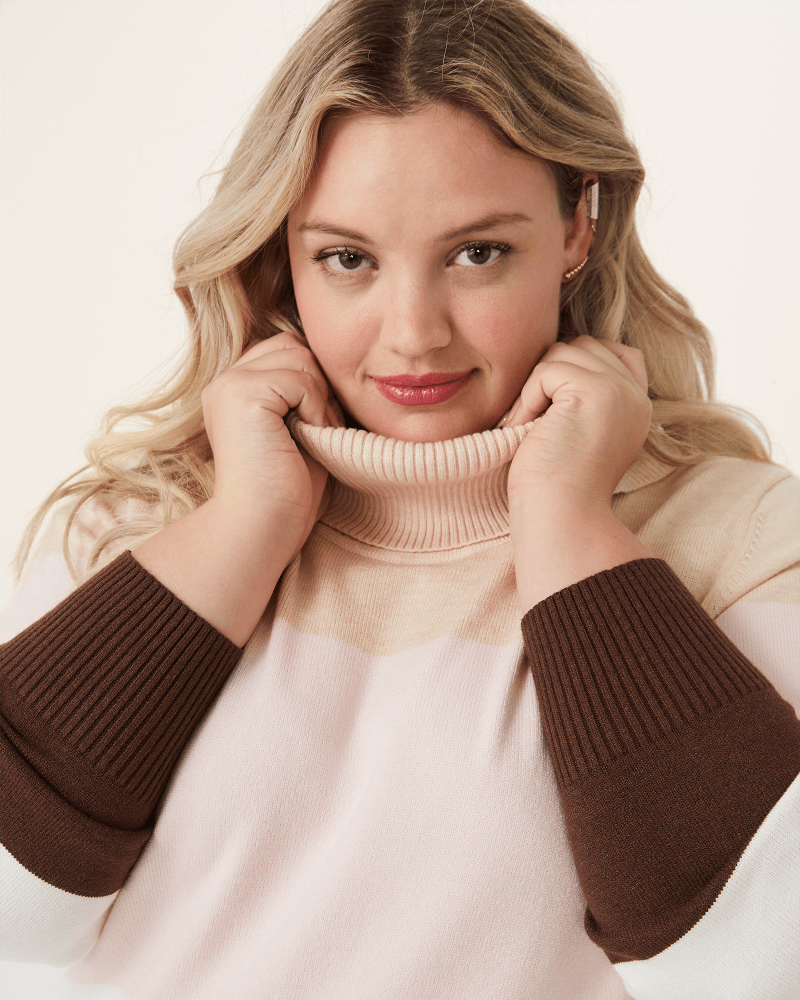 Front of plus size Moya Striped Turtleneck Sweater by Ryan Wylde | Dia&Co | dia_product_style_image_id:175578